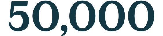 50,000+ displayed in blue on a black background